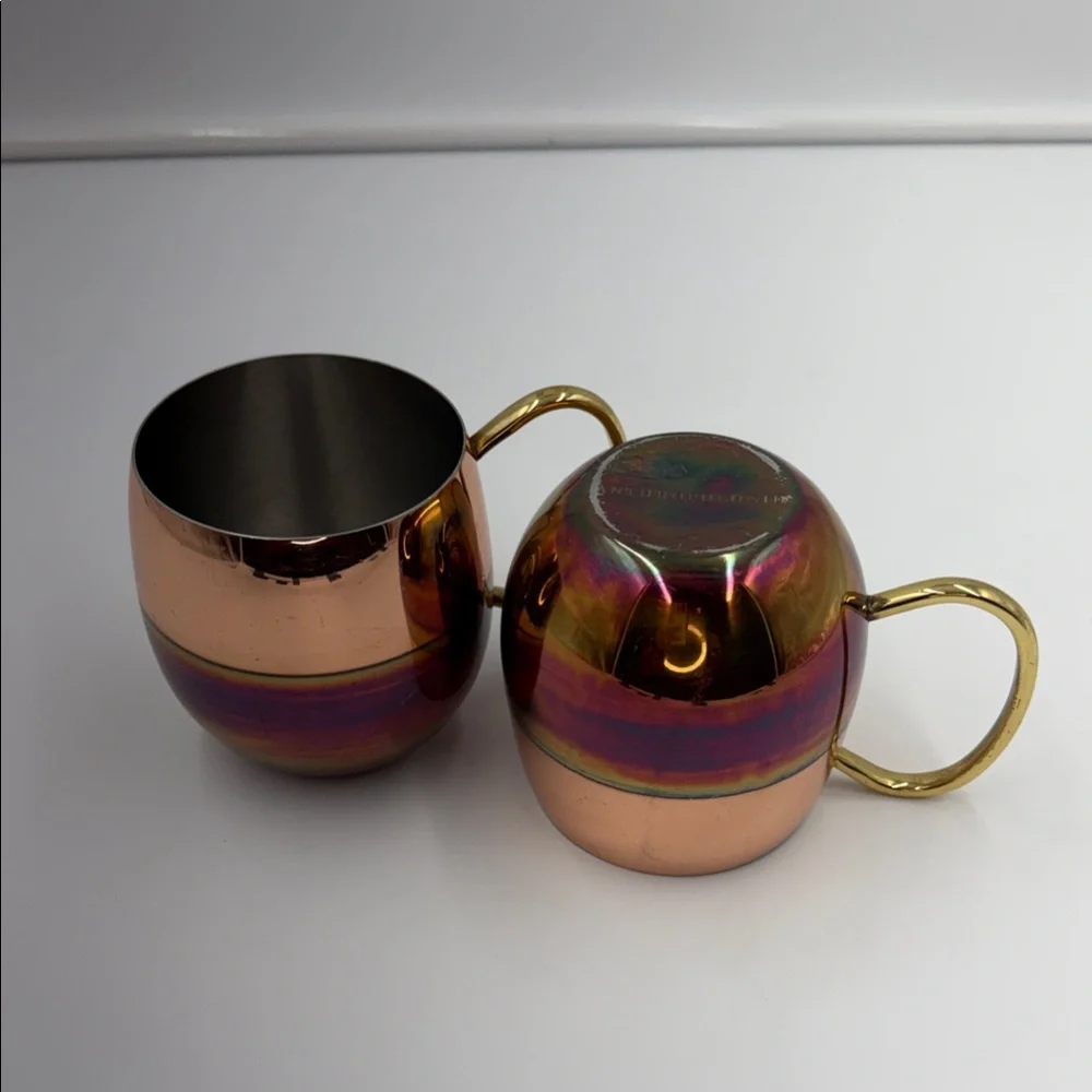 Anthropologie Rainbow Copper Mugs with Gold Handles‎